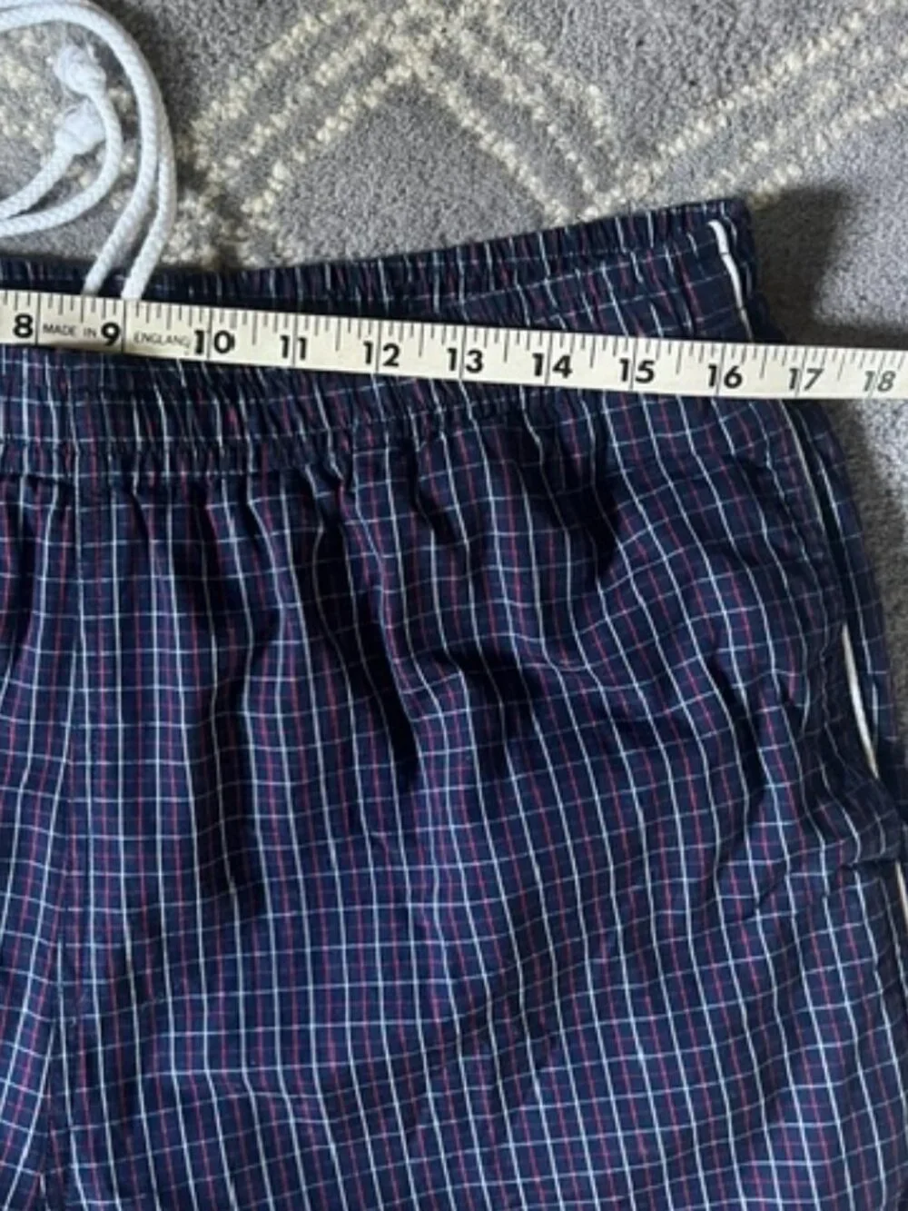 BOAST SWIM SHORTS TRUNKS Plaid W/ Wht Side Piping Logo Men's Large - Picture 7 of 8